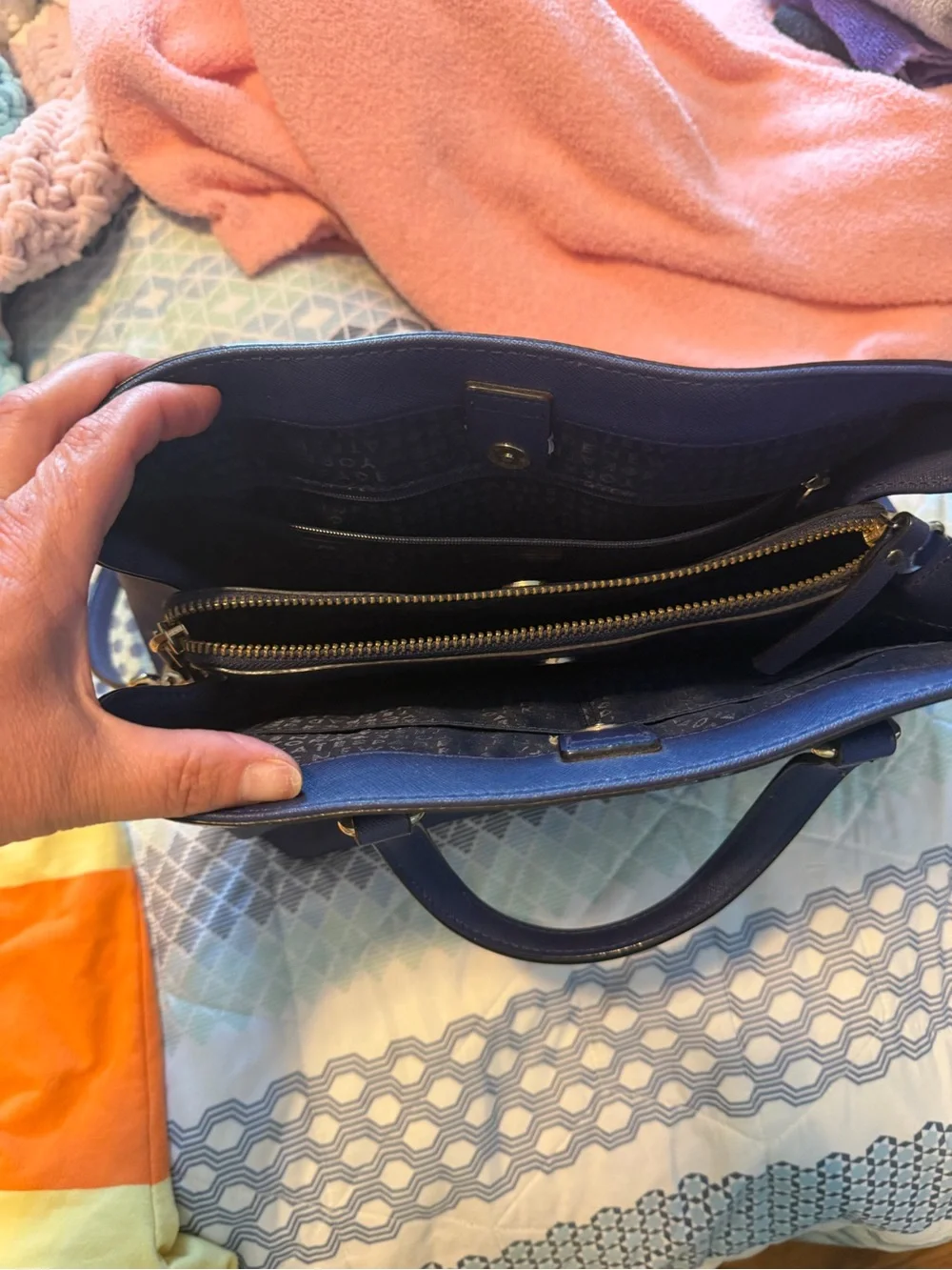 kate spade navy saffiano satchel with gold hardware